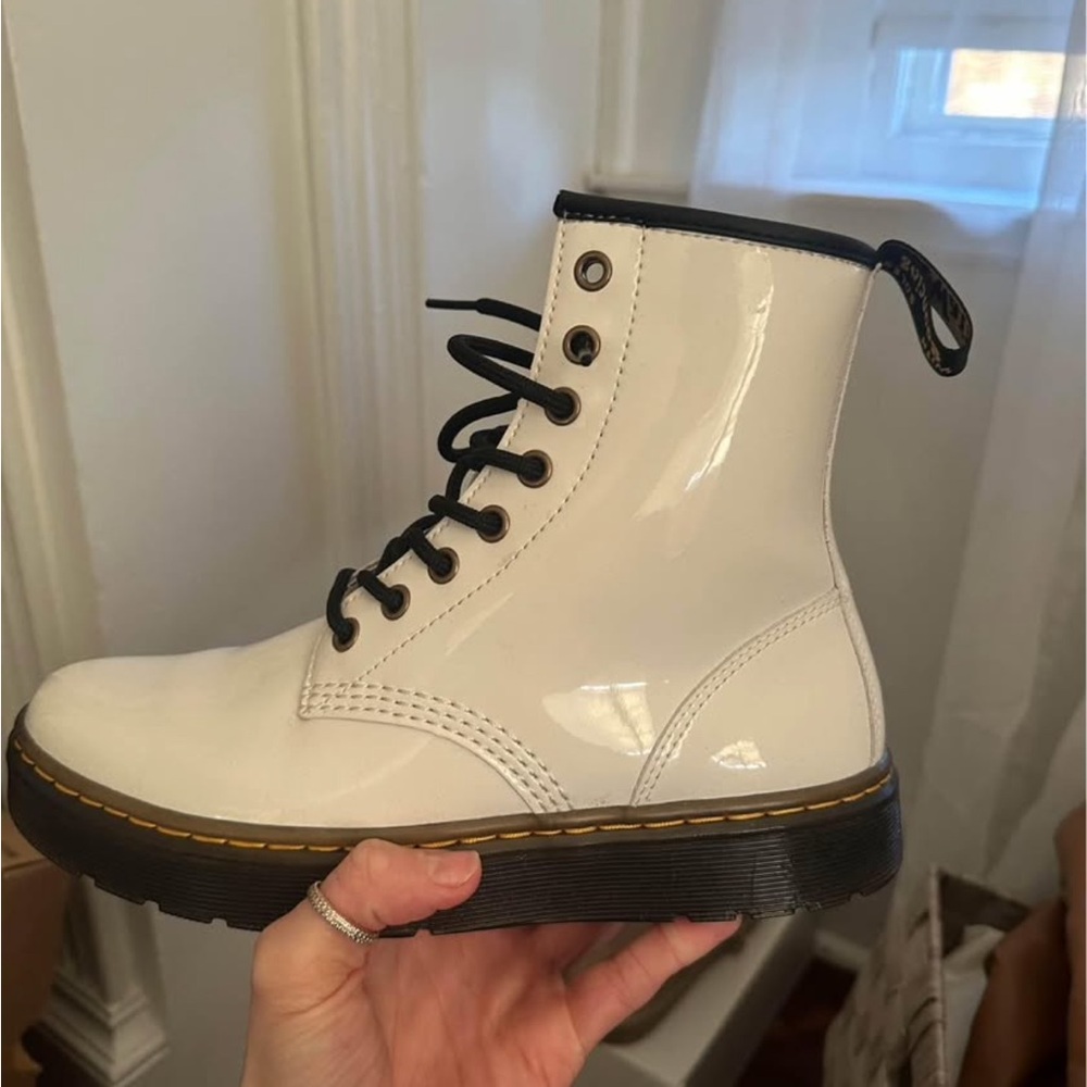 Dr. Martens White Patent Leather Combat Boots